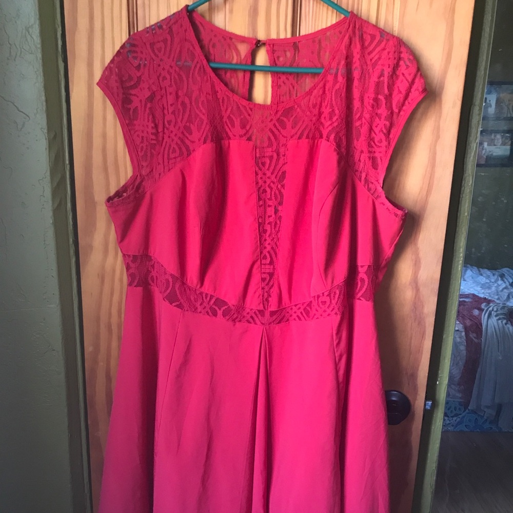 Hot red dress with see-through lace detail